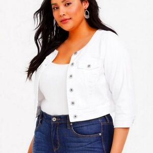 Denim Crop Collarless Jacket